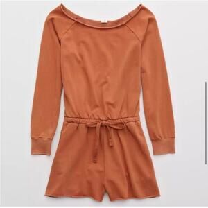 Aerie Romper Long Sleeve Casual Lounge Drawstring‎ Orange Size Small